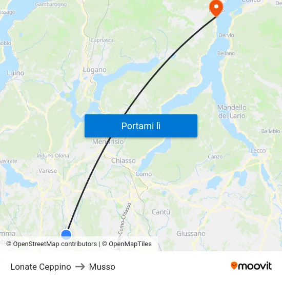 Lonate Ceppino to Musso map