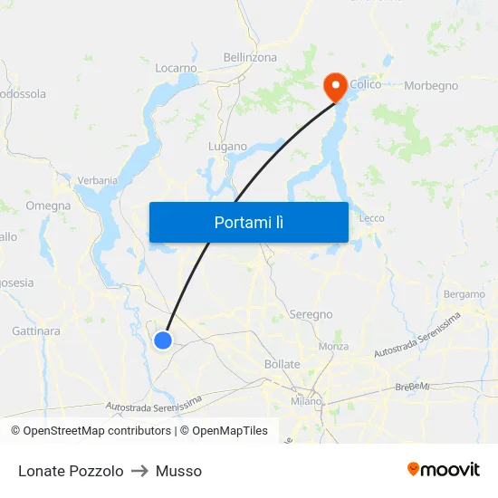 Lonate Pozzolo to Musso map