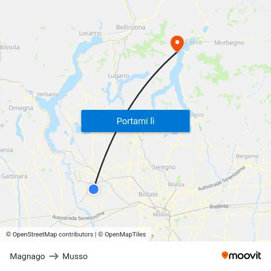 Magnago to Musso map