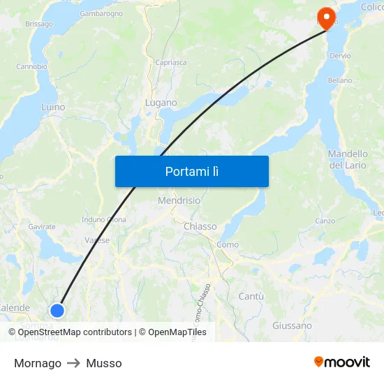 Mornago to Musso map