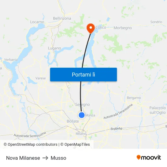 Nova Milanese to Musso map