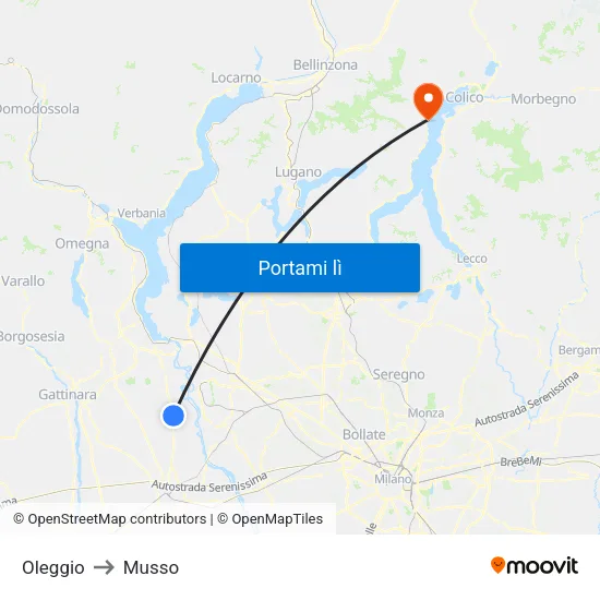 Oleggio to Musso map