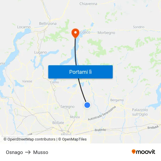 Osnago to Musso map