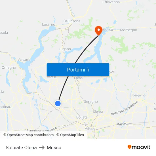 Solbiate Olona to Musso map