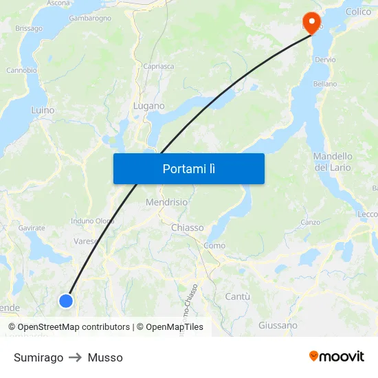 Sumirago to Musso map