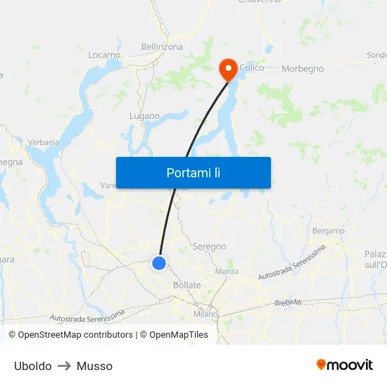 Uboldo to Musso map