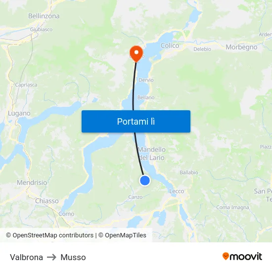 Valbrona to Musso map