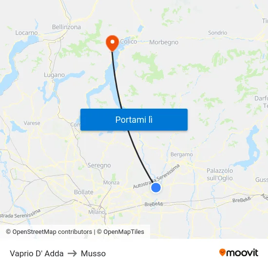 Vaprio D' Adda to Musso map