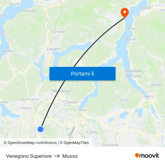 Venegono Superiore to Musso map