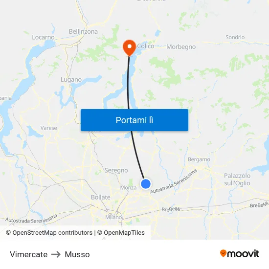 Vimercate to Musso map