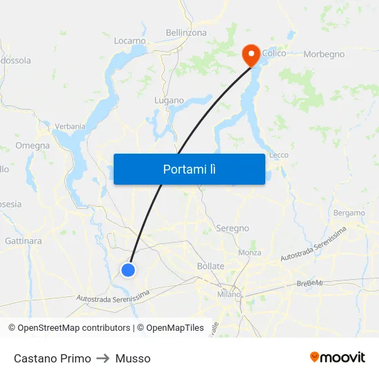 Castano Primo to Musso map
