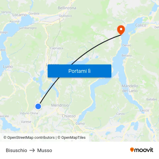 Bisuschio to Musso map