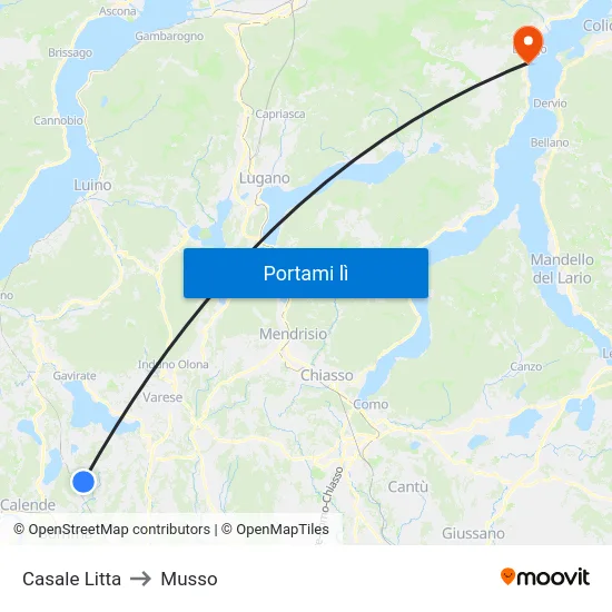 Casale Litta to Musso map