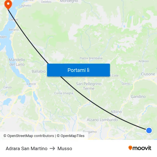 Adrara San Martino to Musso map