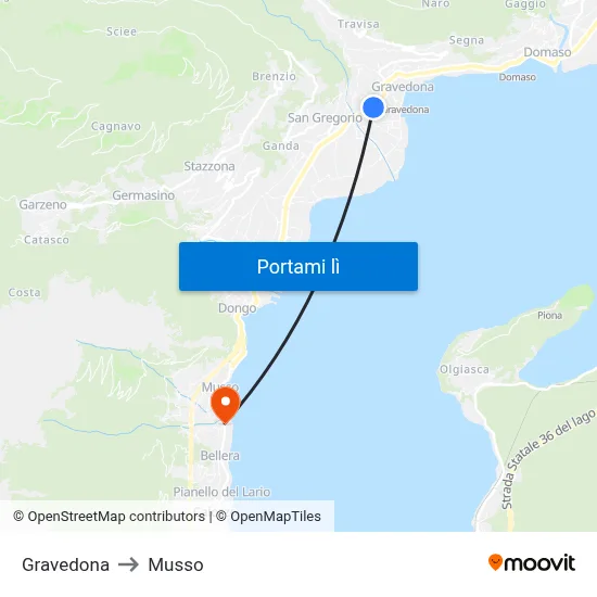 Gravedona to Musso map