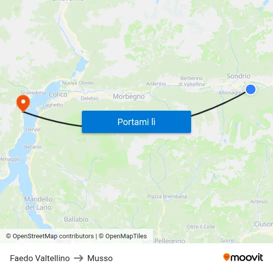 Faedo Valtellino to Musso map