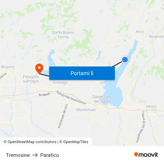 Tremosine to Paratico map