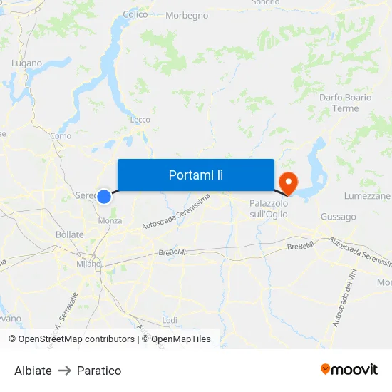 Albiate to Paratico map