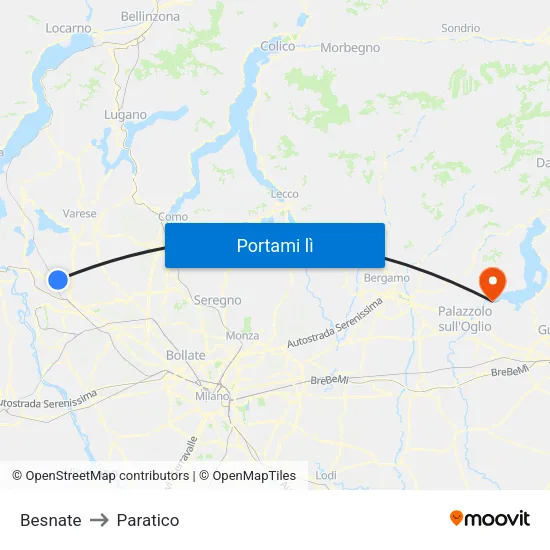 Besnate to Paratico map