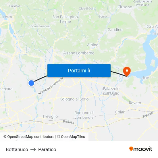 Bottanuco to Paratico map