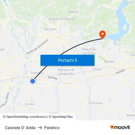 Casirate D' Adda to Paratico map
