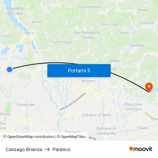 Cassago Brianza to Paratico map
