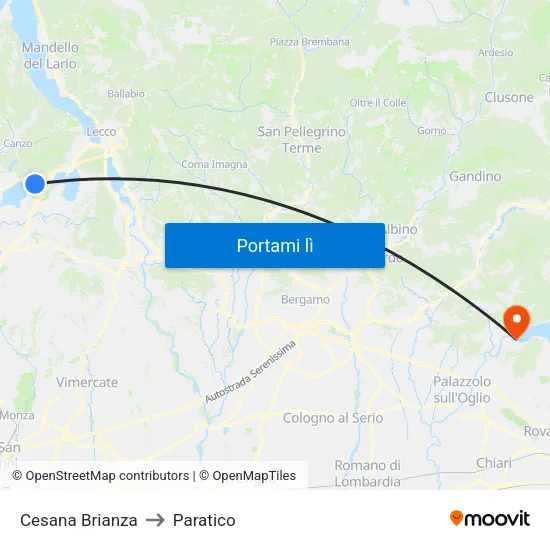 Cesana Brianza to Paratico map