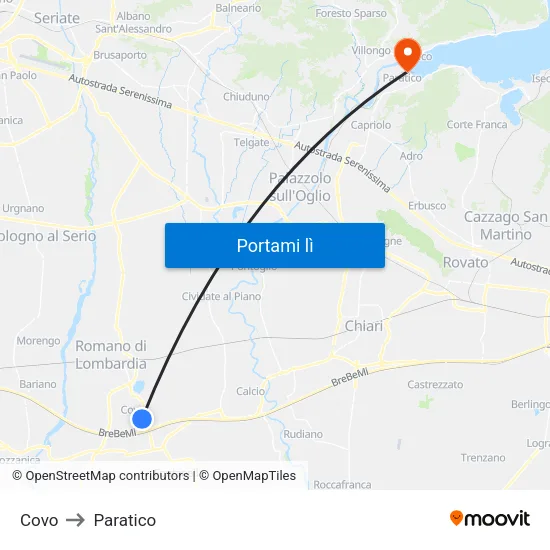 Covo to Paratico map