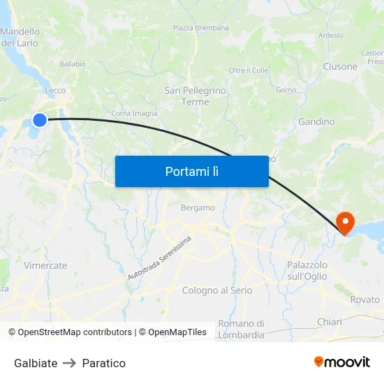 Galbiate to Paratico map