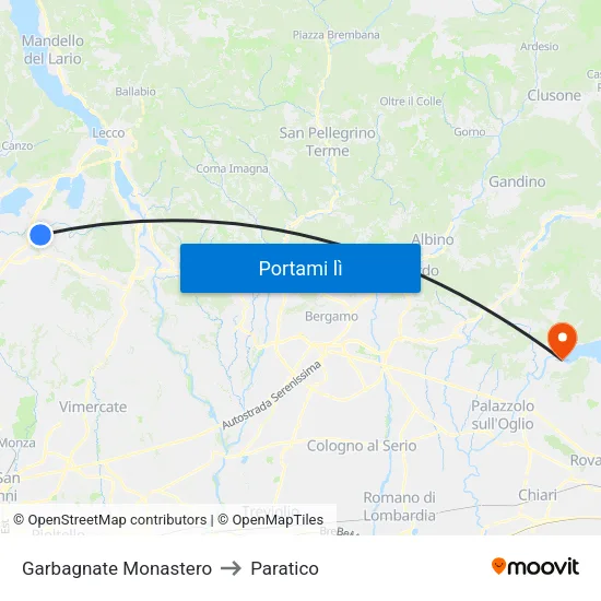 Garbagnate Monastero to Paratico map