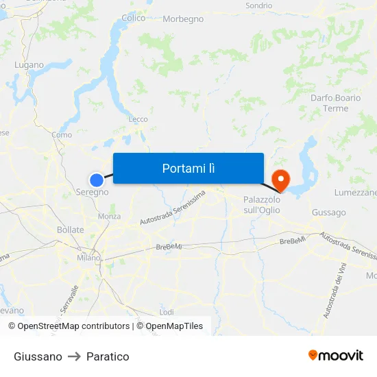 Giussano to Paratico map