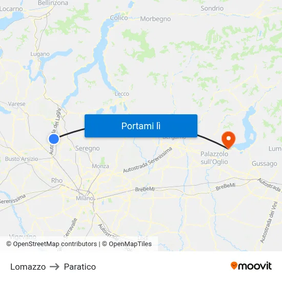 Lomazzo to Paratico map
