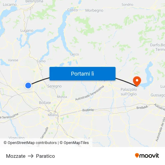 Mozzate to Paratico map