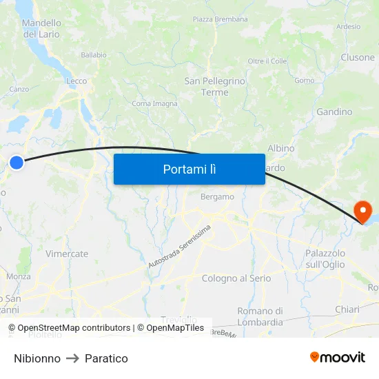 Nibionno to Paratico map