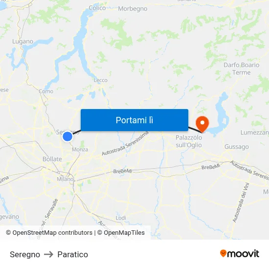 Seregno to Paratico map