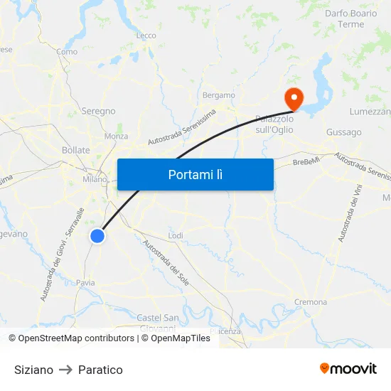 Siziano to Paratico map