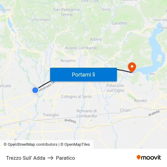 Trezzo Sull' Adda to Paratico map