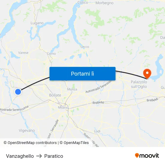 Vanzaghello to Paratico map