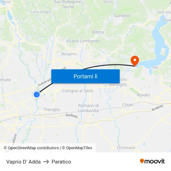 Vaprio D' Adda to Paratico map