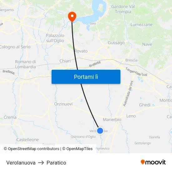 Verolanuova to Paratico map