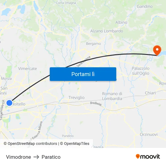 Vimodrone to Paratico map