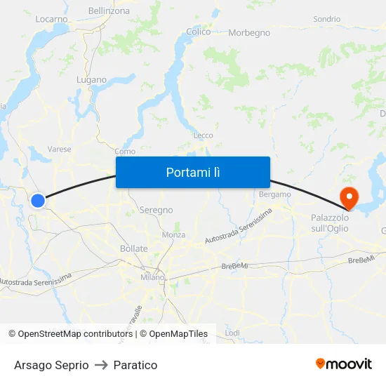 Arsago Seprio to Paratico map