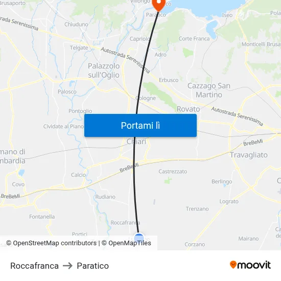 Roccafranca to Paratico map