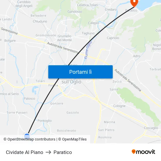 Cividate Al Piano to Paratico map