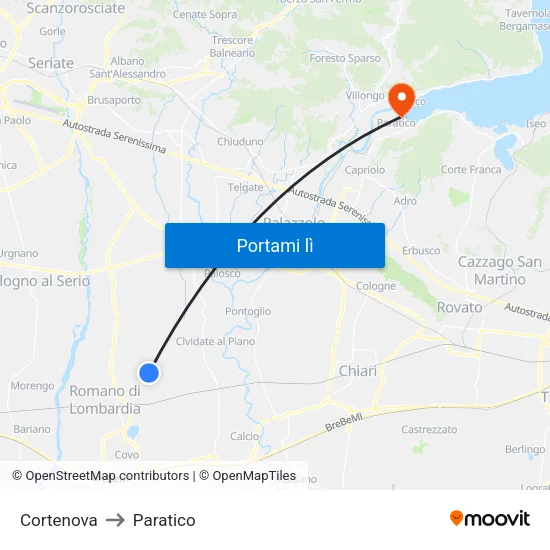 Cortenova to Paratico map