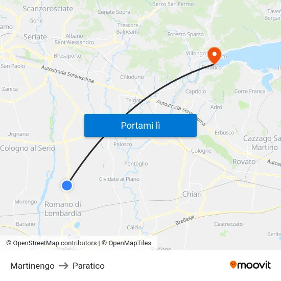 Martinengo to Paratico map