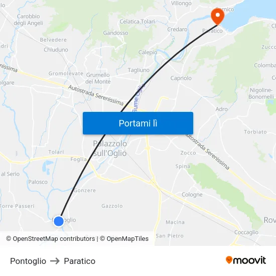 Pontoglio to Paratico map