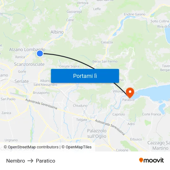 Nembro to Paratico map