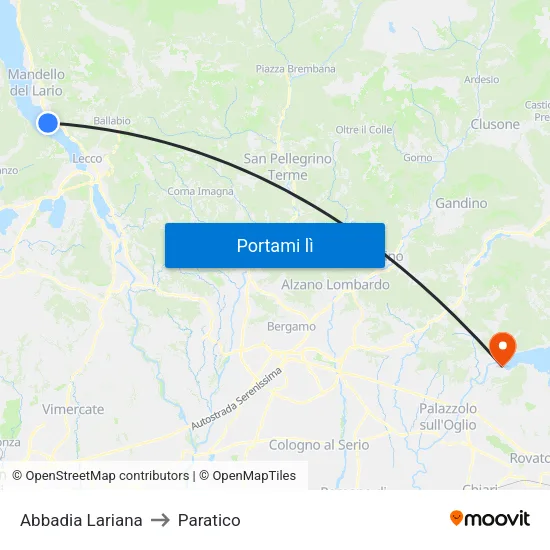 Abbadia Lariana to Paratico map
