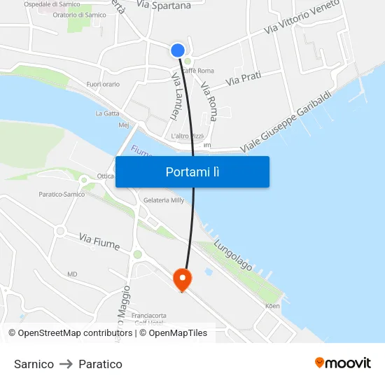 Sarnico to Paratico map